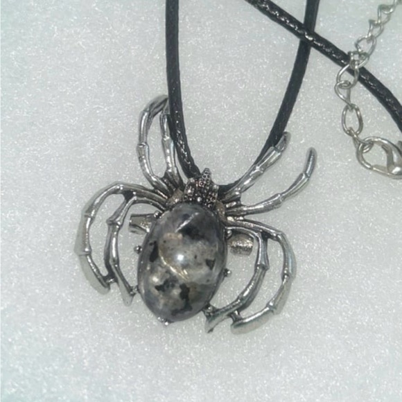 Handmade Jewelry - Gothic Larvikite Black Widow Spider Black 18-20" Necklace